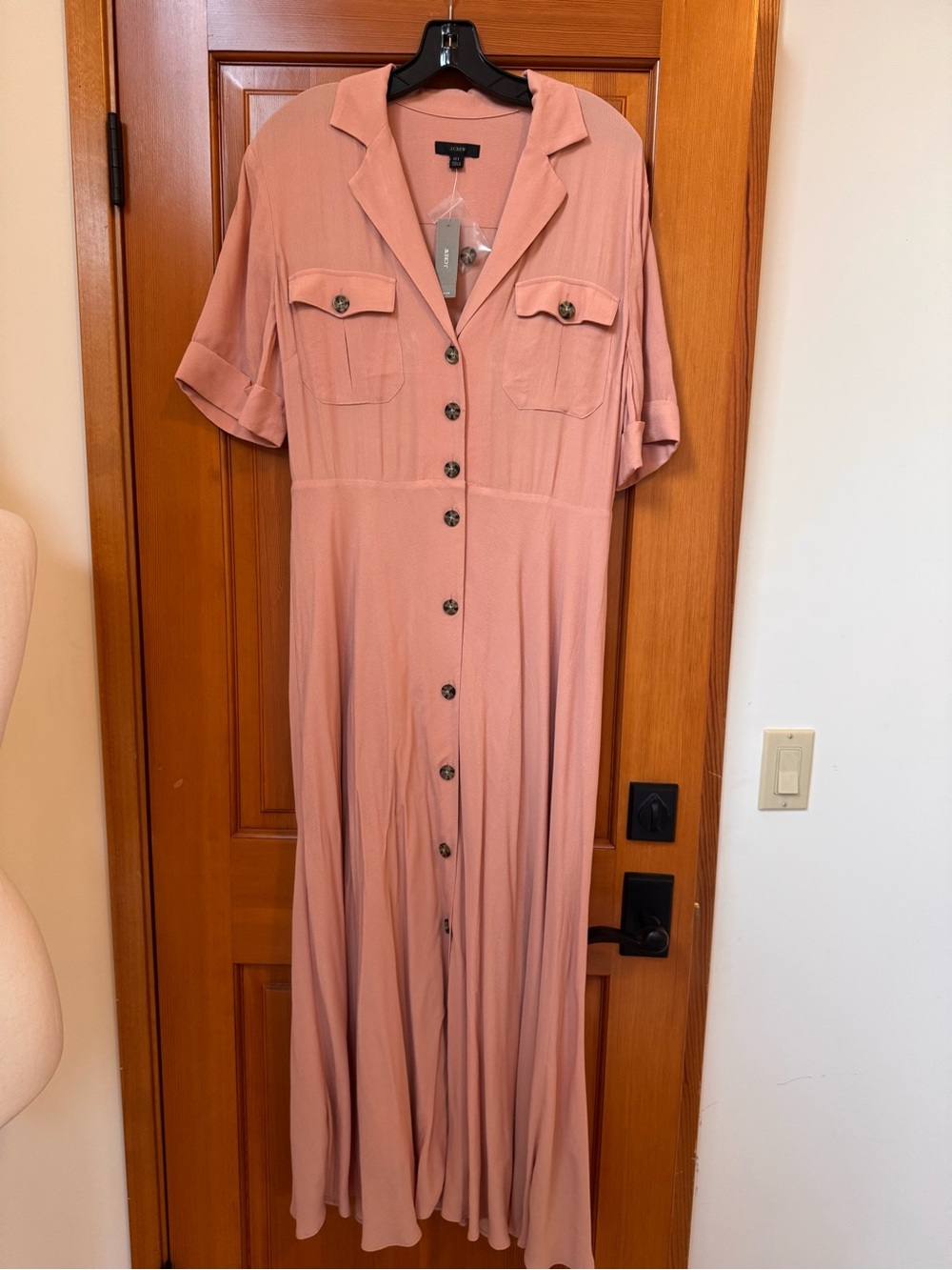 J. Crew Rose Pink Button-Front Maxi Shirt Dress